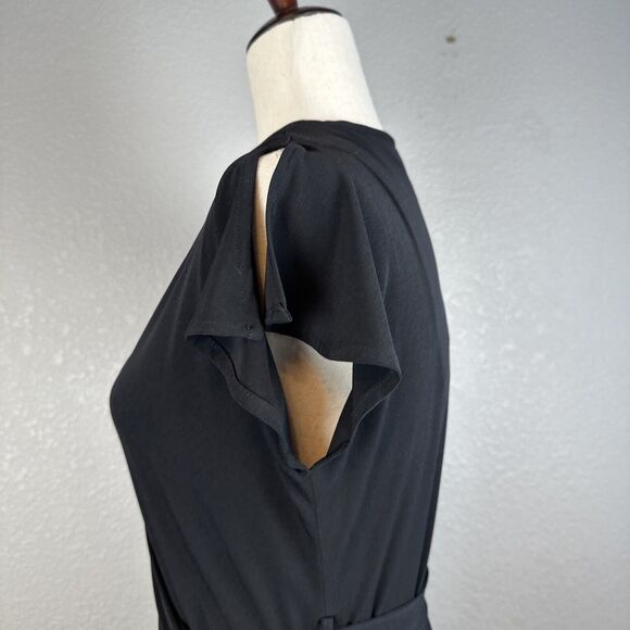 Vicky Tiel Womens Wrap Dress S Small Black Jersey Midi High Low Short Sleeve - Picture 4 of 8